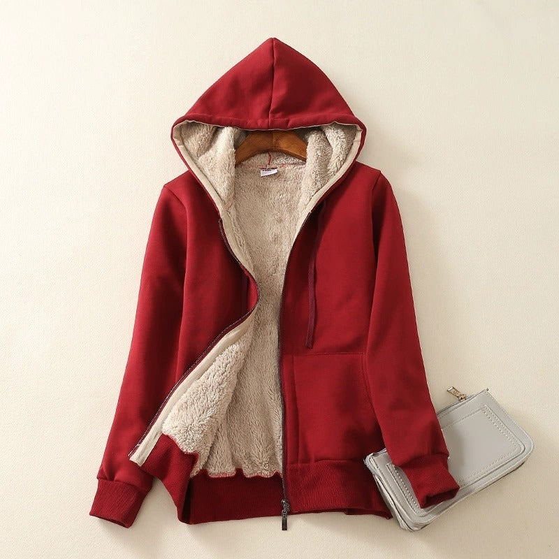 Women’s Hooded Jacket – Sherpa Lined – Relaxed Fit – Full Zip – Ribbed Cuffs