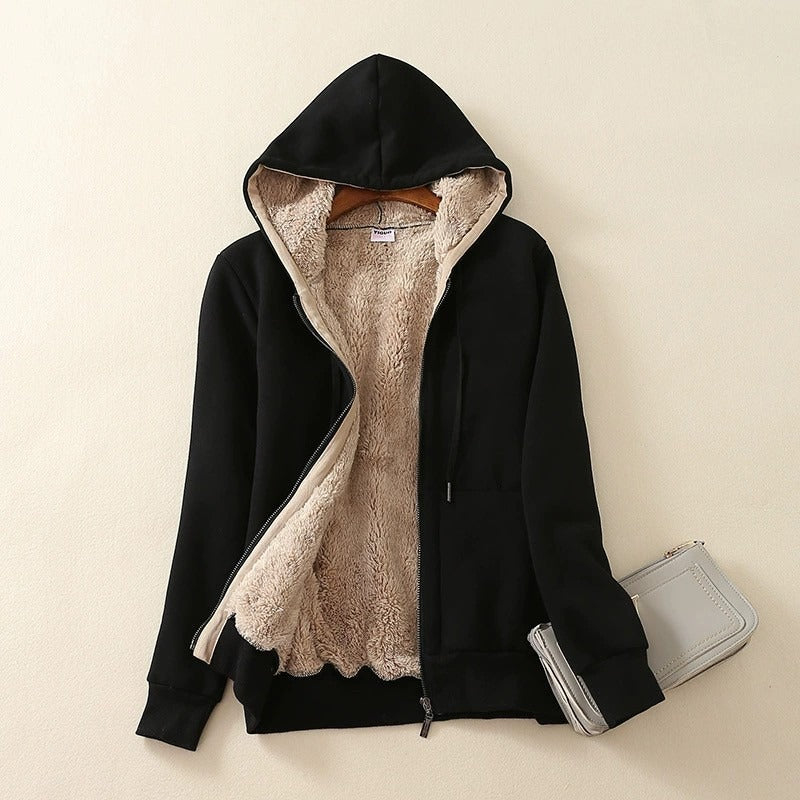 Women’s Hooded Jacket – Sherpa Lined – Relaxed Fit – Full Zip – Ribbed Cuffs