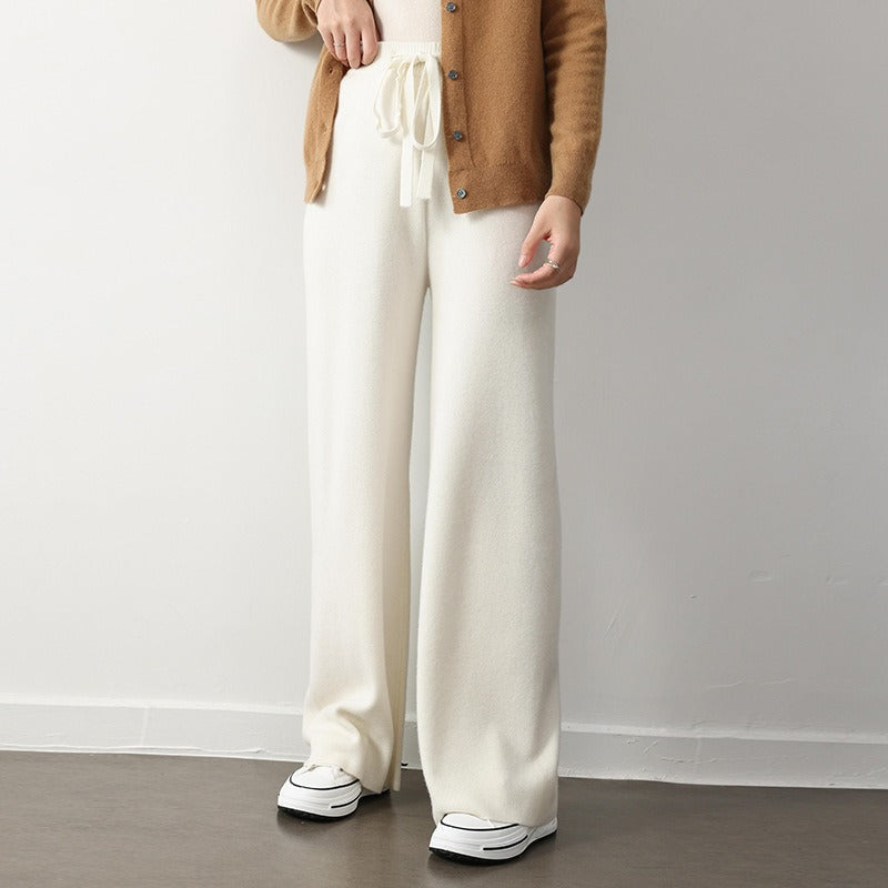 Women’s Knit Pants – Relaxed Fit – Ribbed Texture – Elastic Drawstring Waist – Wide Leg