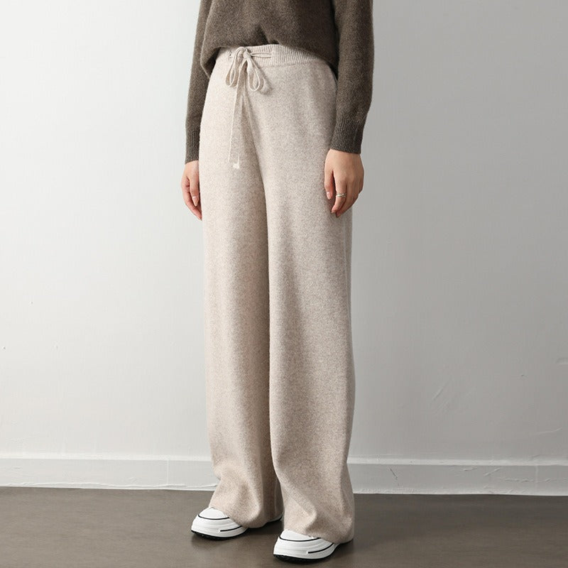 Women’s Knit Pants – Relaxed Fit – Ribbed Texture – Elastic Drawstring Waist – Wide Leg
