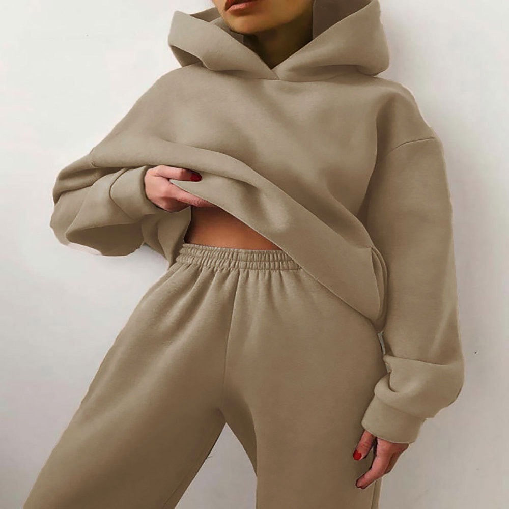 Women’s Two-Piece Hooded Sweatshirt – Oversized Fit – Cropped Length – Cozy Cotton Blend Loungewear