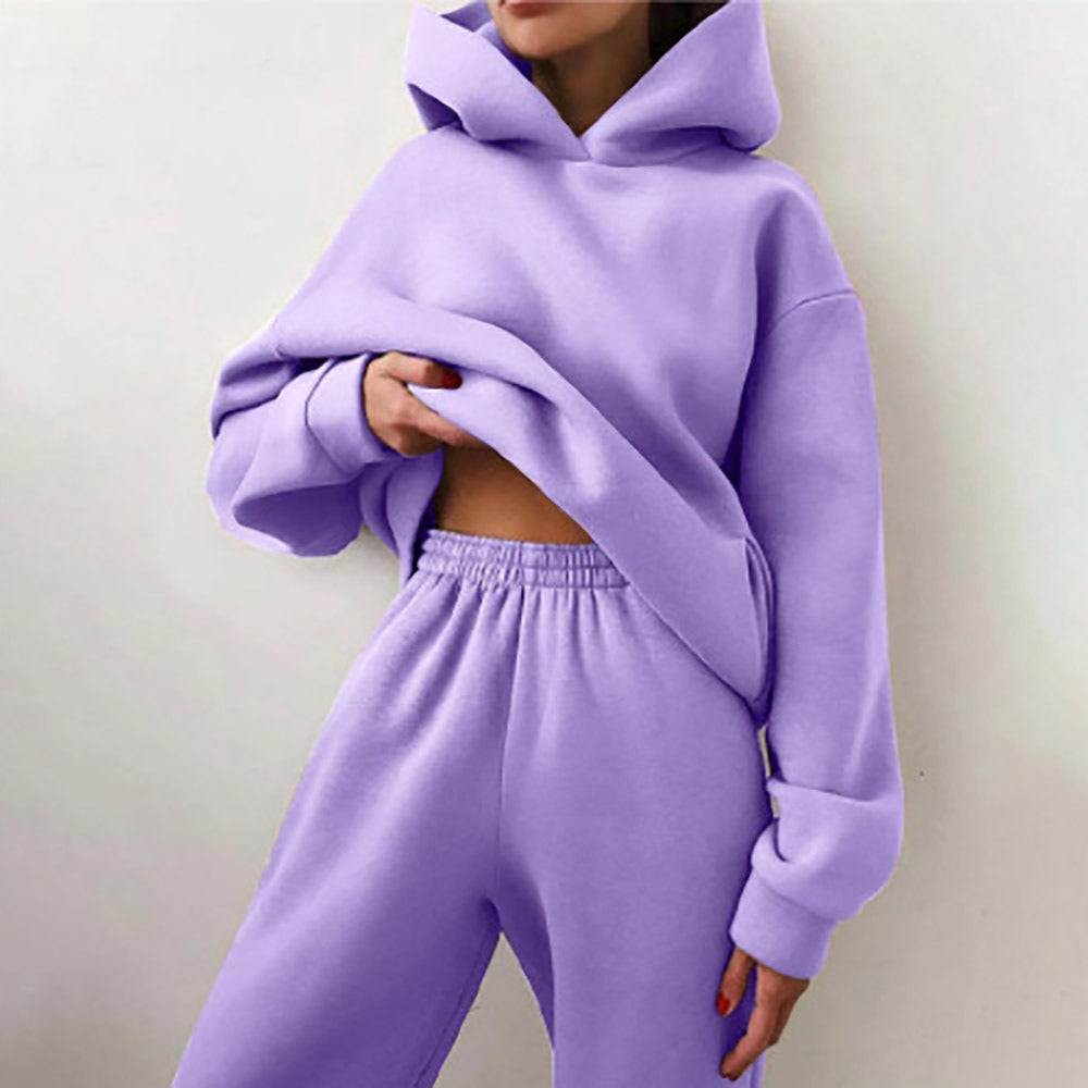 Women’s Two-Piece Hooded Sweatshirt – Oversized Fit – Cropped Length – Cozy Cotton Blend Loungewear