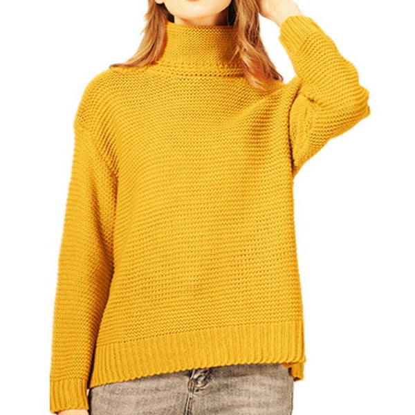 Women’s Knitted Sweater – Relaxed Fit – Chunky Wool Texture – Turtleneck – Ribbed Trim