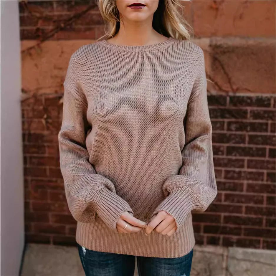 Women’s Pullover Sweater – Chunky Knit – Oversized Fit – Dropped Shoulders – Ribbed Trim