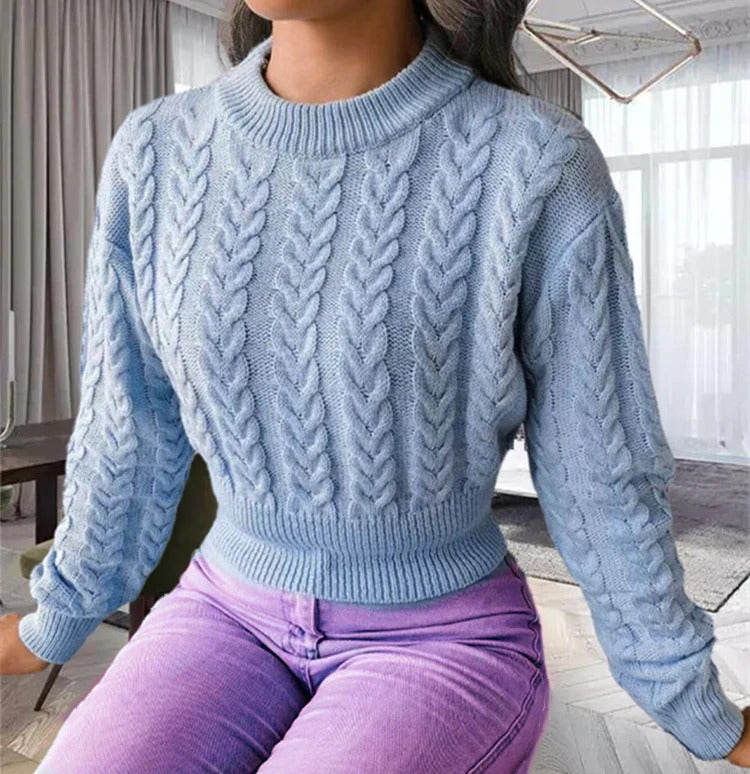 Cable Knit Cropped Fit Knitted Sweater