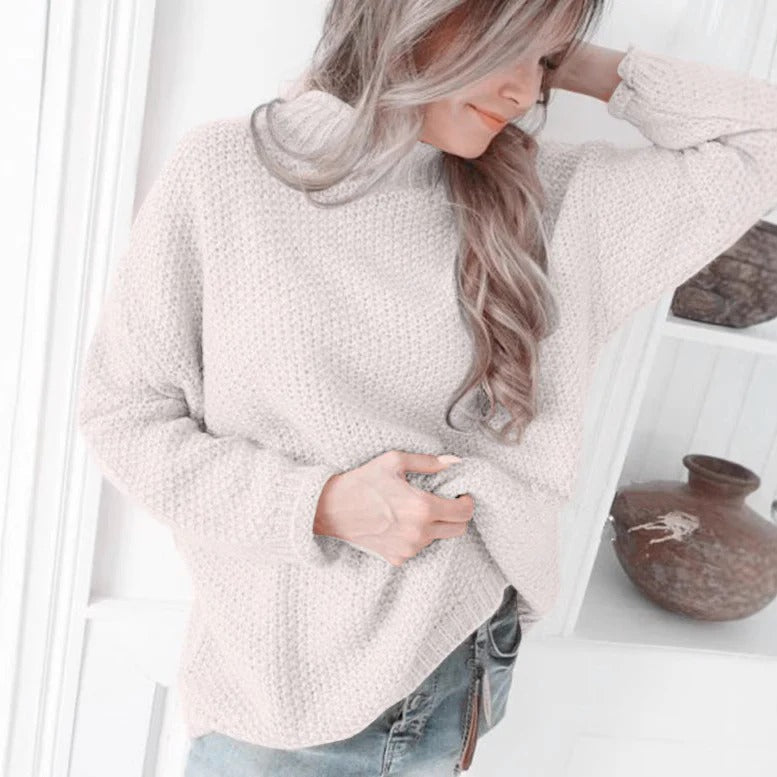 Women’s Pullover Sweater – Relaxed Fit – Textured Knit – Mock Neck – Long Sleeve
