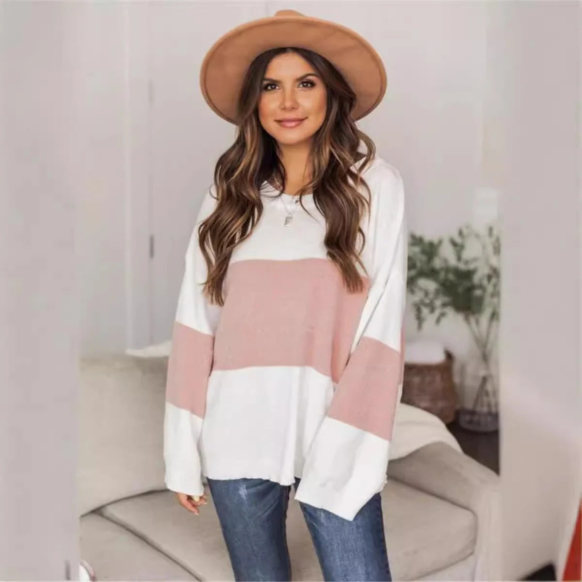 Women’s Pullover Sweater – Oversized Fit – Knitted Texture – Wide Sleeve – Full Length