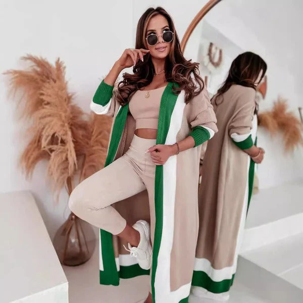 Women’s Knit Coat – Oversized Fit – Wide Collar – Full Length – Open Front Style