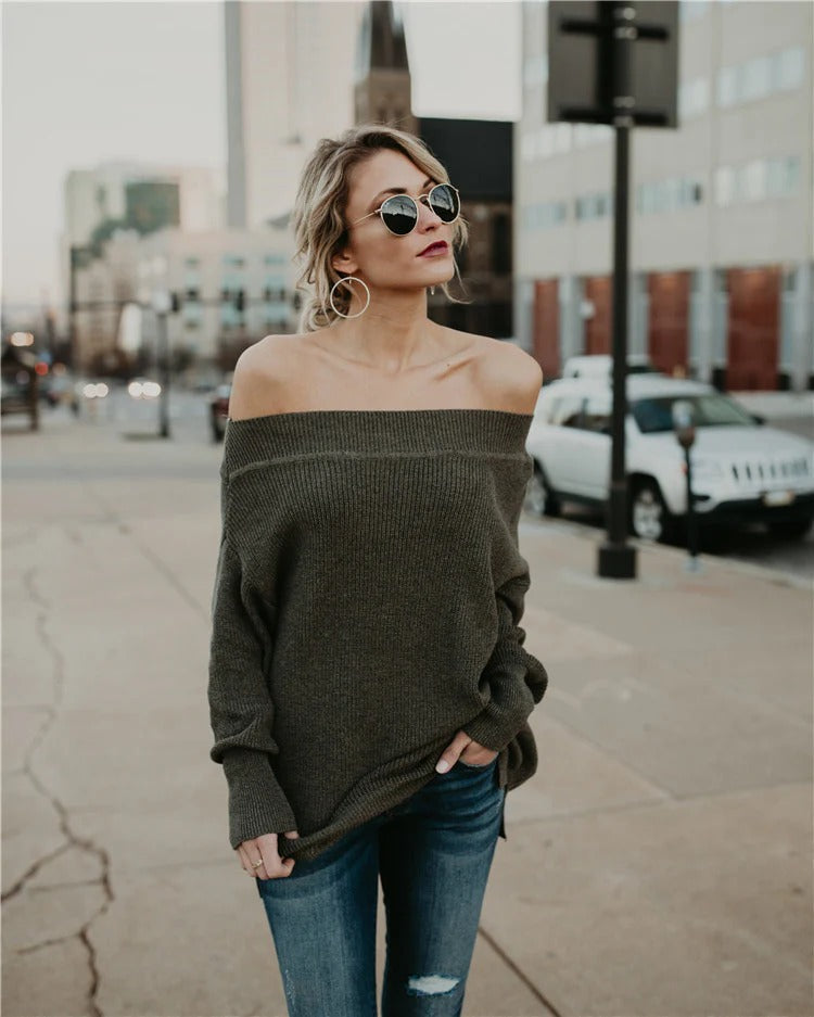 Oversized Wool Blend Off-Shoulder Sweater