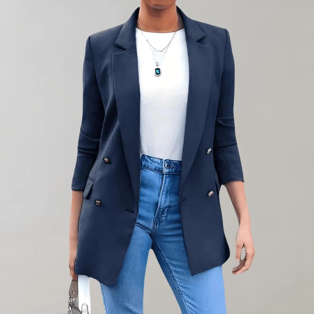 Women’s Blazer – Tailored Fit – Double-Breasted – Notched Lapel – Wool Blend – Full Sleeve