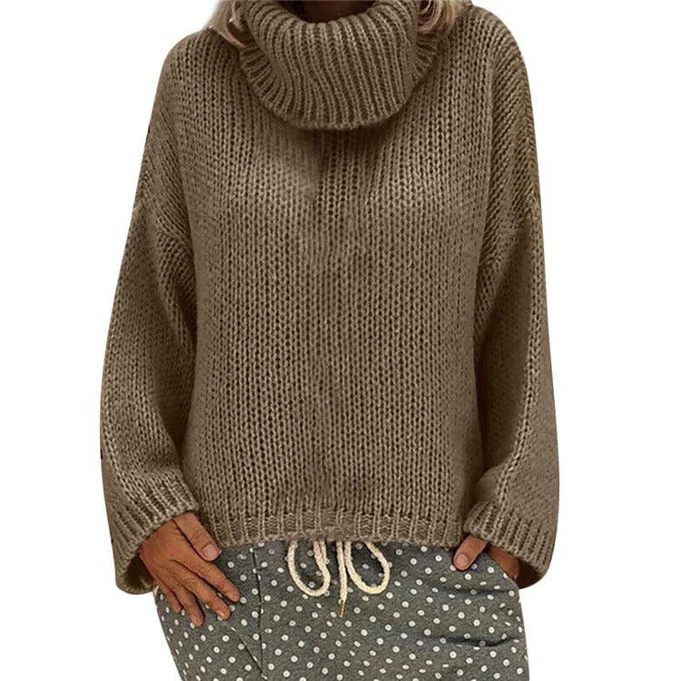 Women’s Sweater – Chunky Knit – Oversized Fit – High Collar – Ribbed Hem and Cuffs