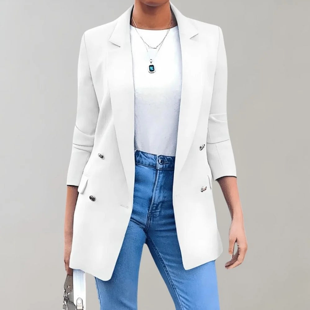 Women’s Blazer – Tailored Fit – Double-Breasted – Notched Lapel – Wool Blend – Full Sleeve