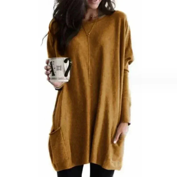 Women’s Tunic Pullover – Oversized Fit – Soft Knitted – Dropped Shoulders – Side Pockets