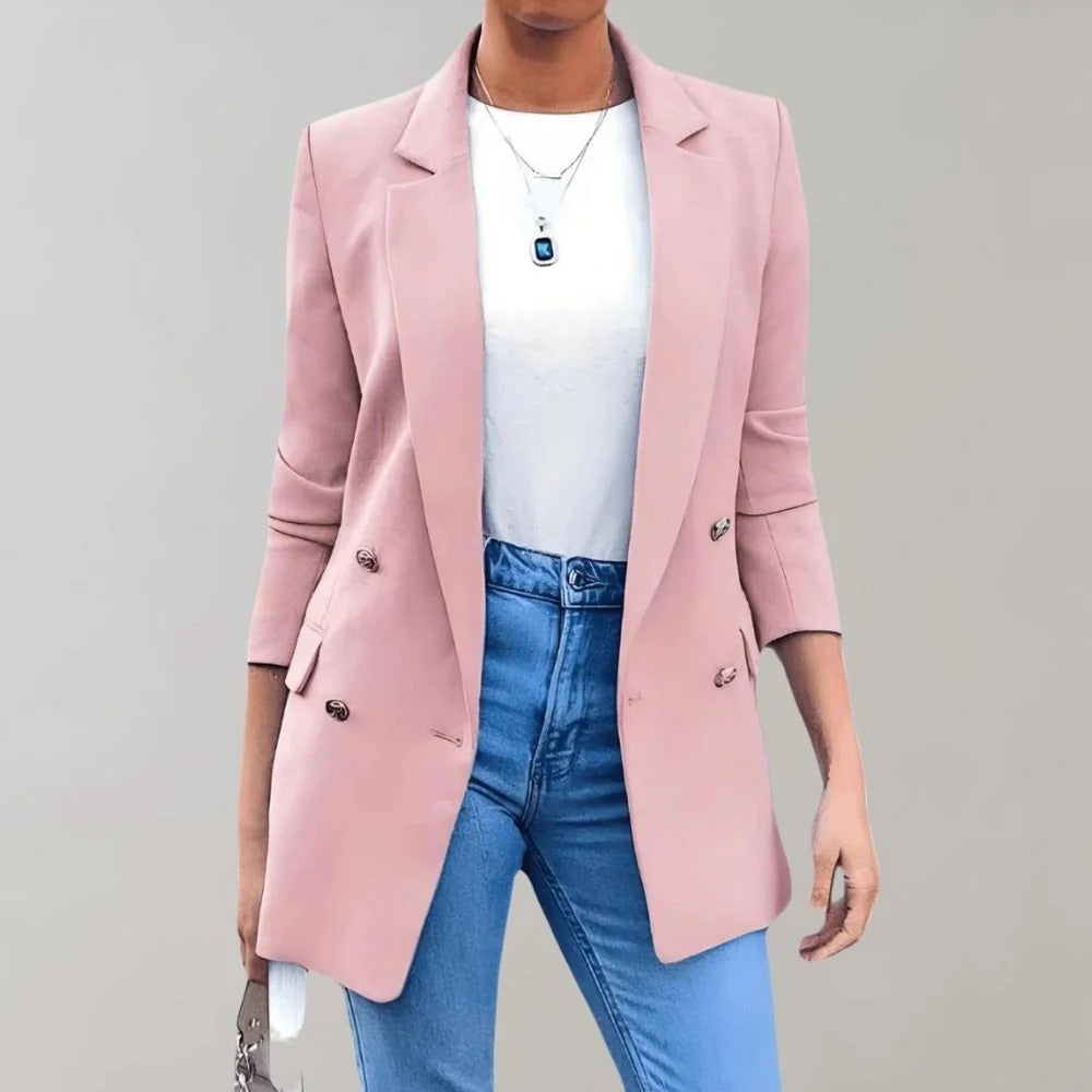 Women’s Blazer – Tailored Fit – Double-Breasted – Notched Lapel – Wool Blend – Full Sleeve