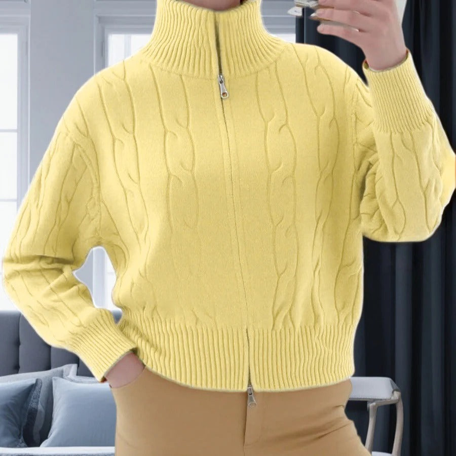 Women’s Pullover Sweater – Wool Blend Knit – Relaxed Fit – Zipper High Collar