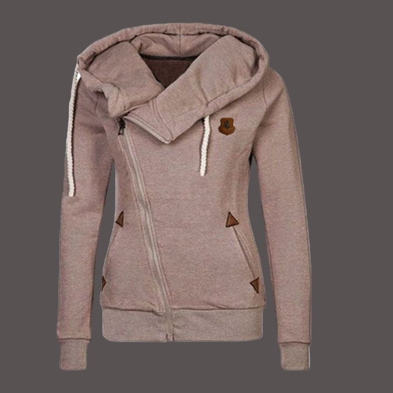 Women’s Hoodie Jacket – Relaxed Elongated Fit – Cotton Knit – Asymmetrical Zipper – Braided Drawstrings