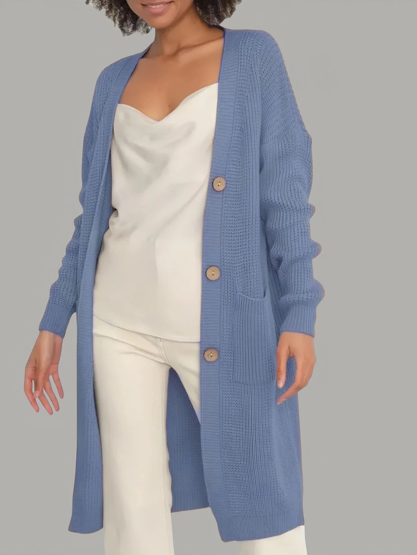 Women’s Long Cardigan – Soft Knit – Relaxed Fit – Button Front – With Pockets