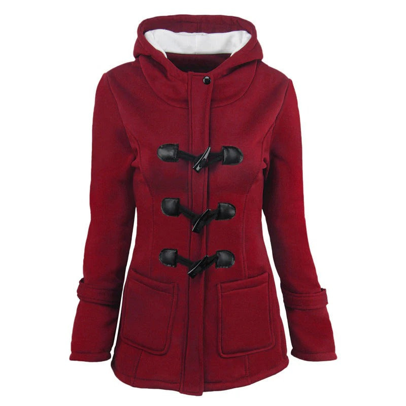 Women’s Hooded Jacket – Structured Fit – Cotton Blend – Toggle Closure – Hip Length