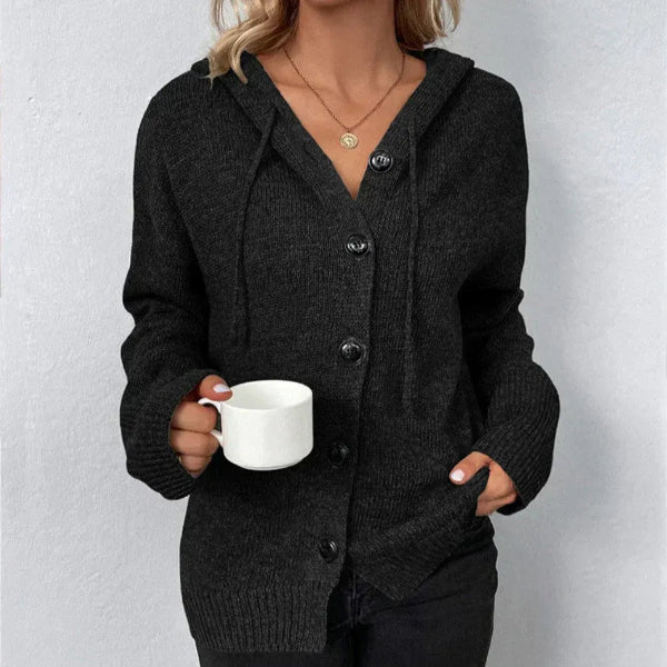 Women’s Hooded Cardigan – Oversized Fit – Knit Fabric – Button Front – Ribbed Hem