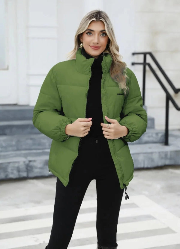 Women’s Jacket – Relaxed Fit – High Collar – Zipper Front – Elastic Cuffs – Hip Length