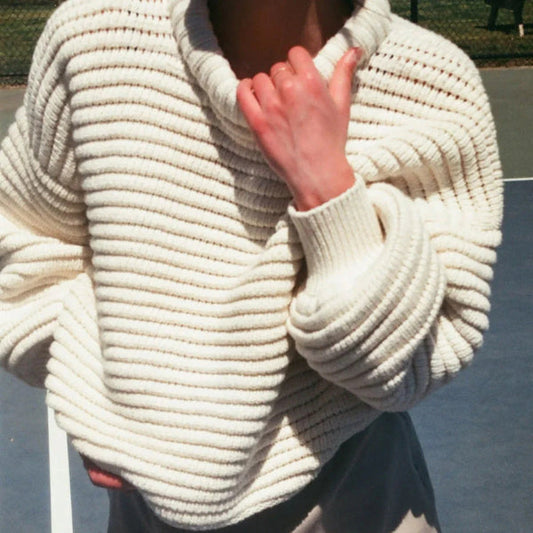 Ribbed Wool Blend Oversized Knit Sweatshirt