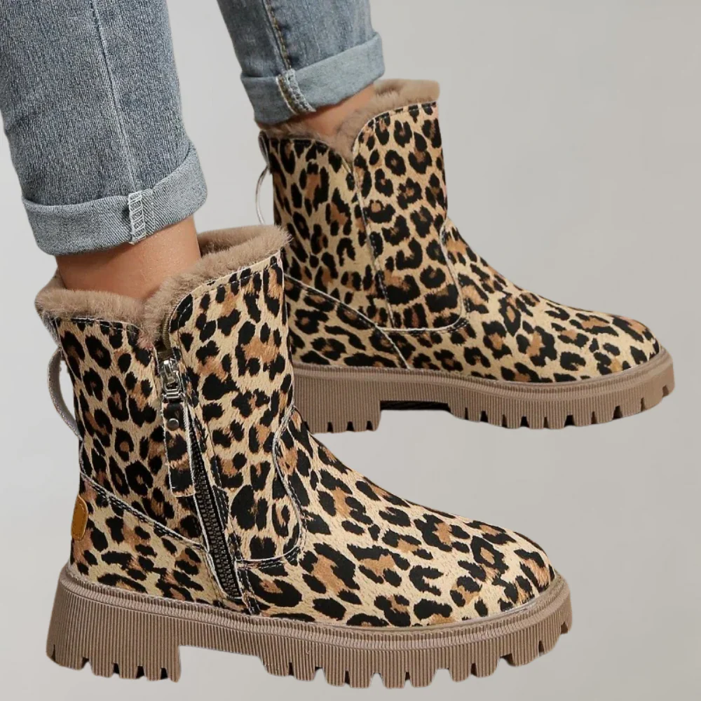 Women’s Mid-Calf Boots – Plush Lining – Side Zipper – Rugged Sole – Patterned Exterior