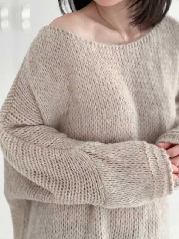 Women’s Sweater – Oversized Fit – Chunky Knit Wool – Off-Shoulder Long Sleeve Casual