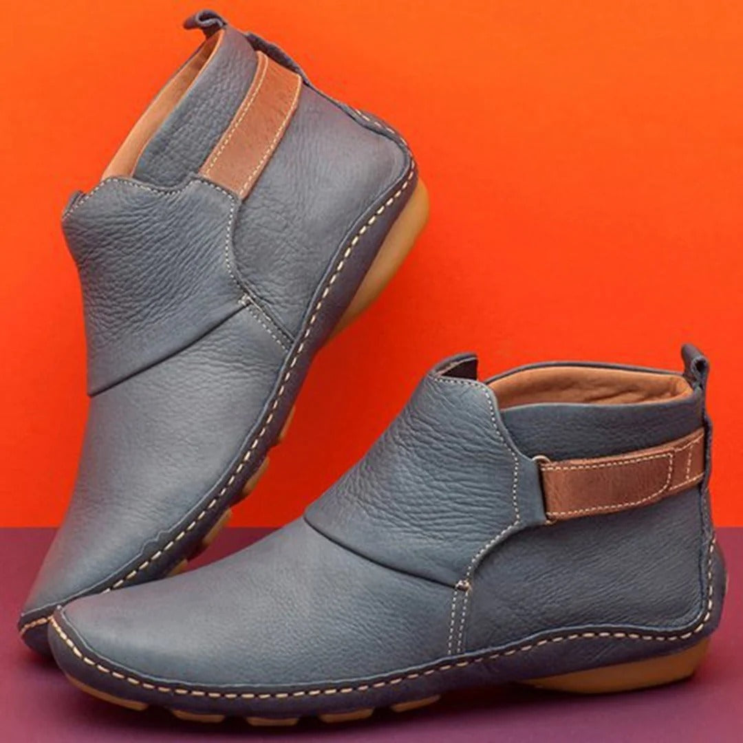 Women’s Ankle Boots – Leather – Rounded Toe – Strap Detail – Casual Everyday Fit
