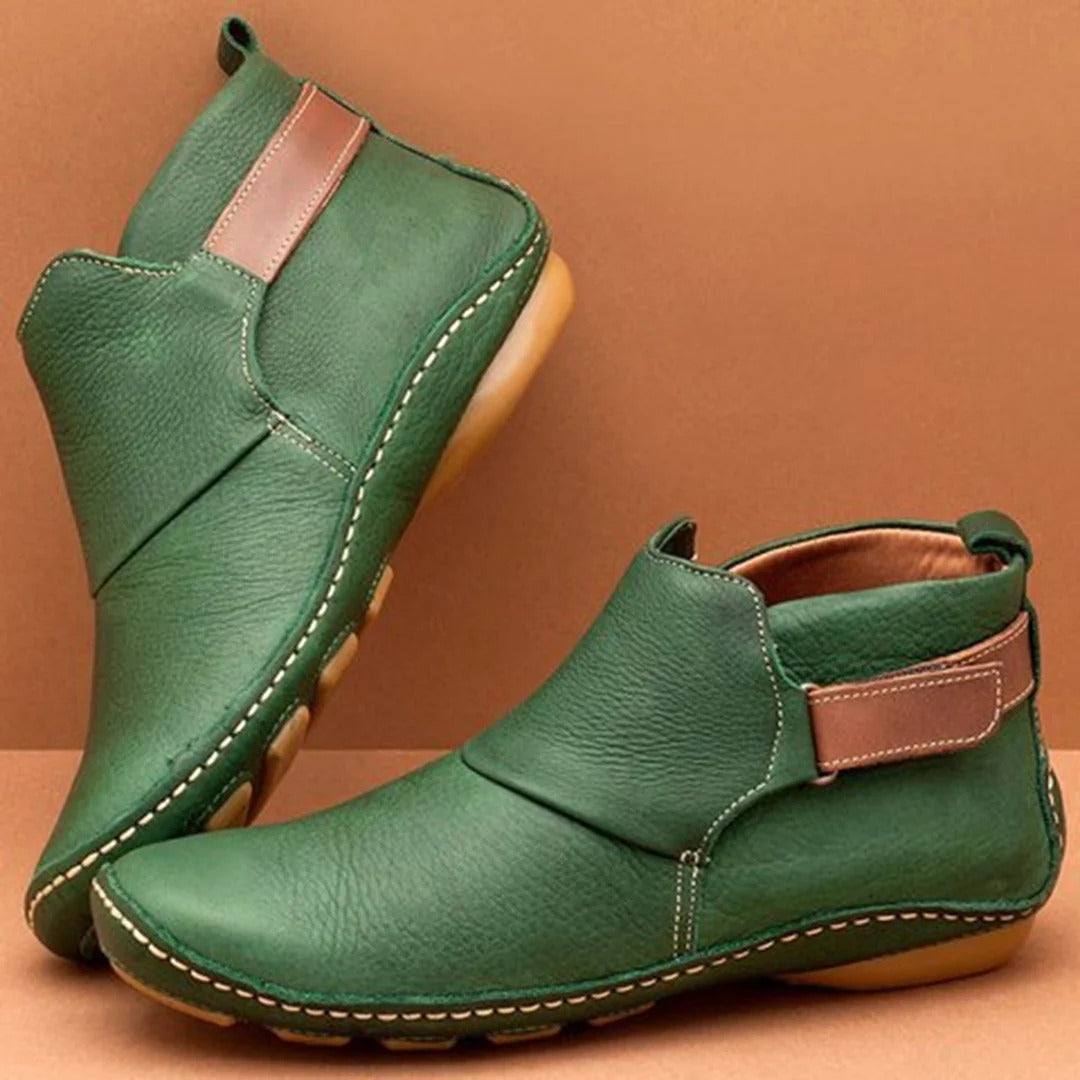 Women’s Ankle Boots – Leather – Rounded Toe – Strap Detail – Casual Everyday Fit