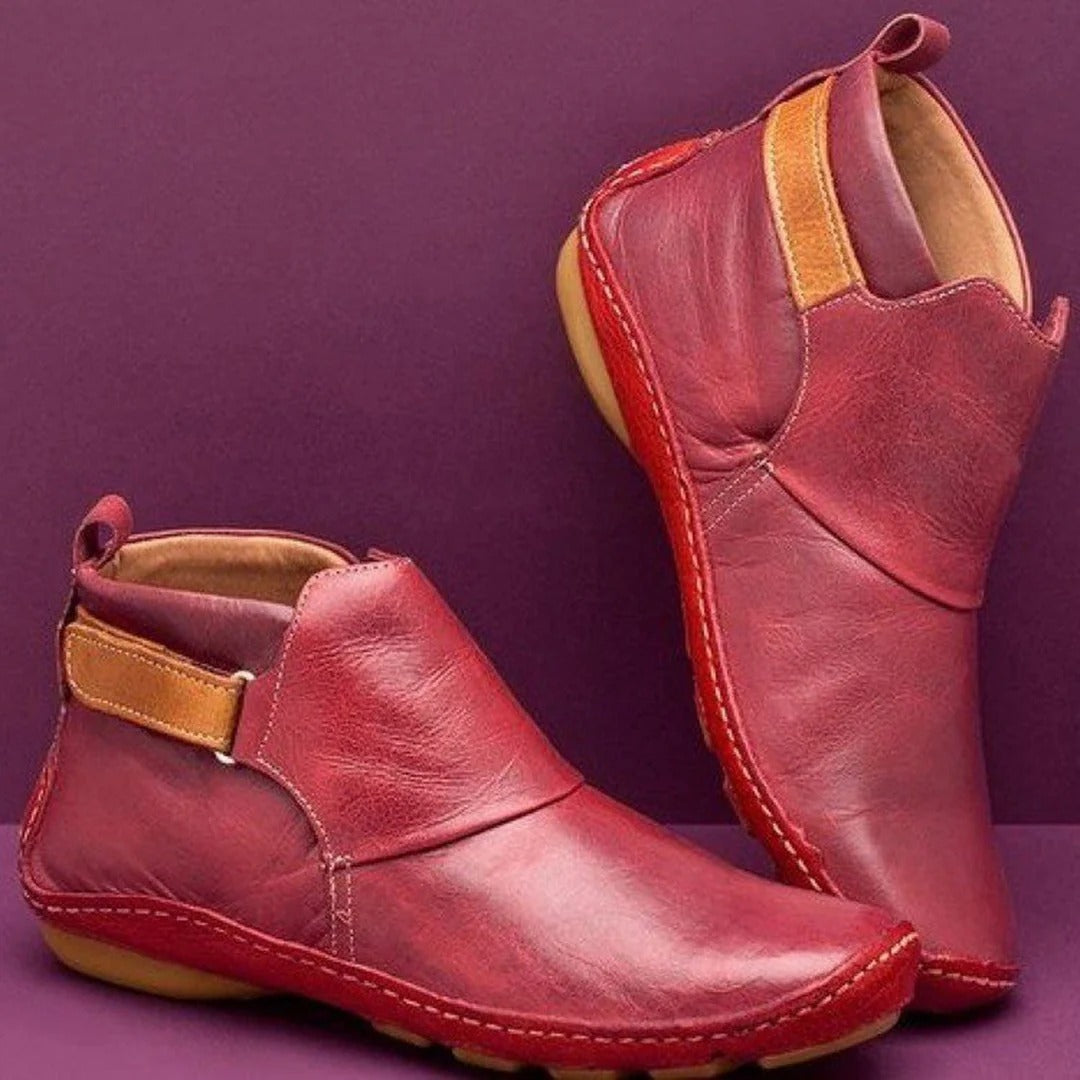 Women’s Ankle Boots – Leather – Rounded Toe – Strap Detail – Casual Everyday Fit