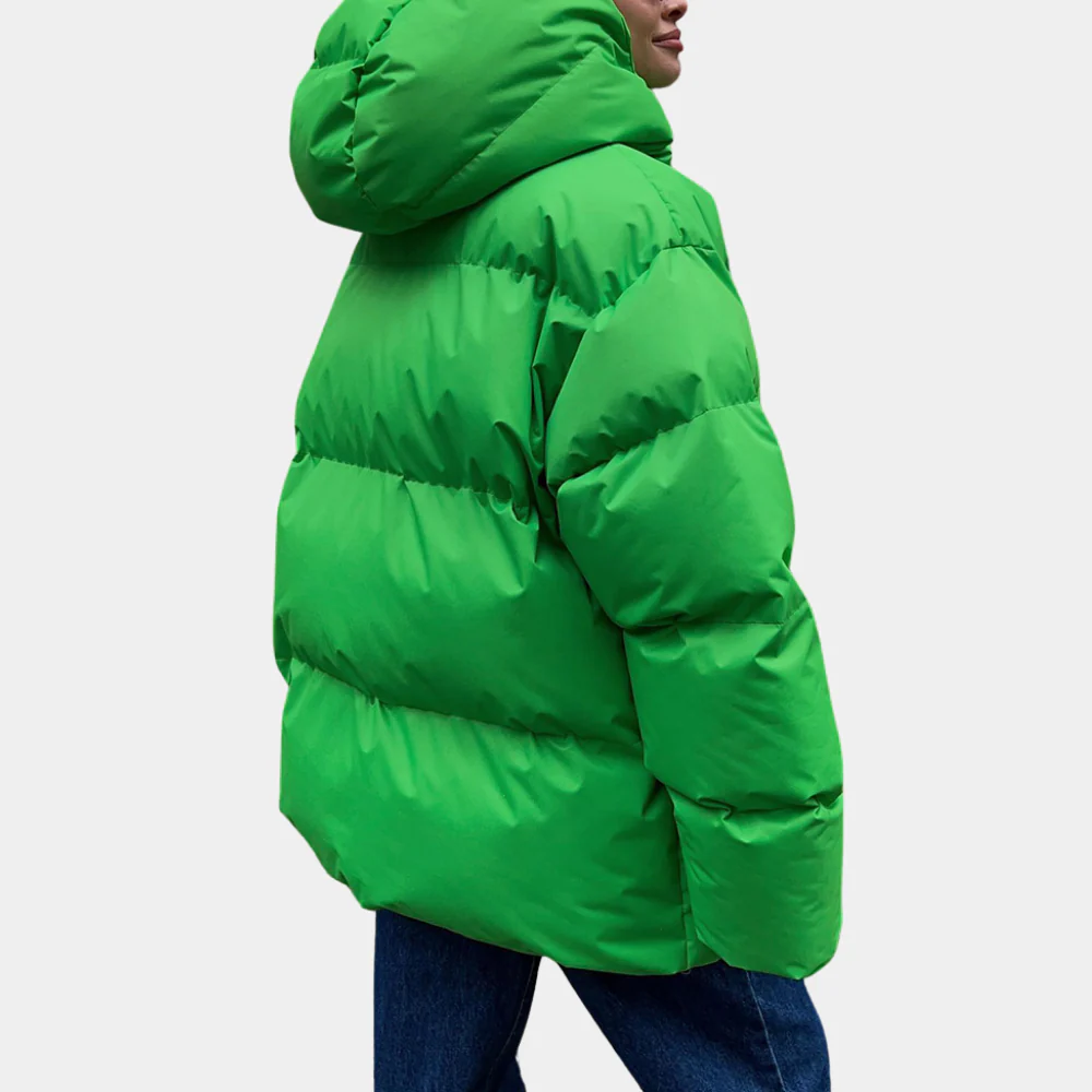 Women’s Padded Jacket – Oversized Fit – Quilted Hooded Design – Hip Length Zip Closure