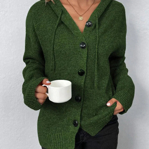 Women’s Hooded Cardigan – Oversized Fit – Knit Fabric – Button Front – Ribbed Hem