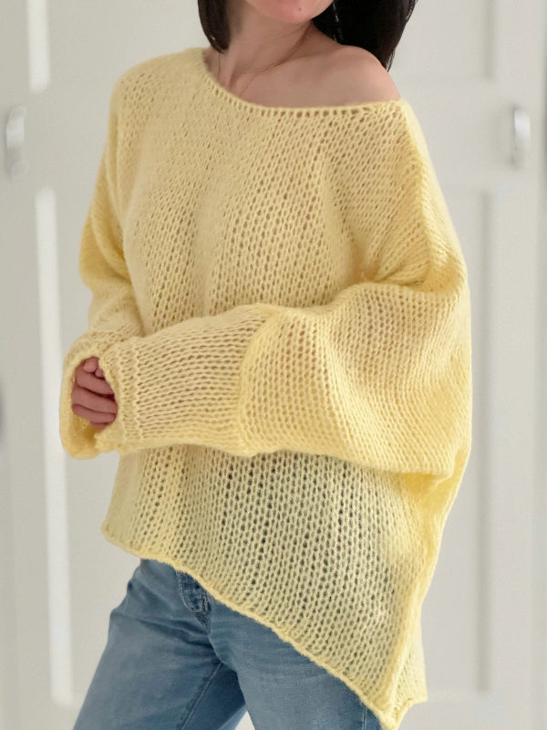 Women’s Sweater – Oversized Fit – Chunky Knit Wool – Off-Shoulder Long Sleeve Casual