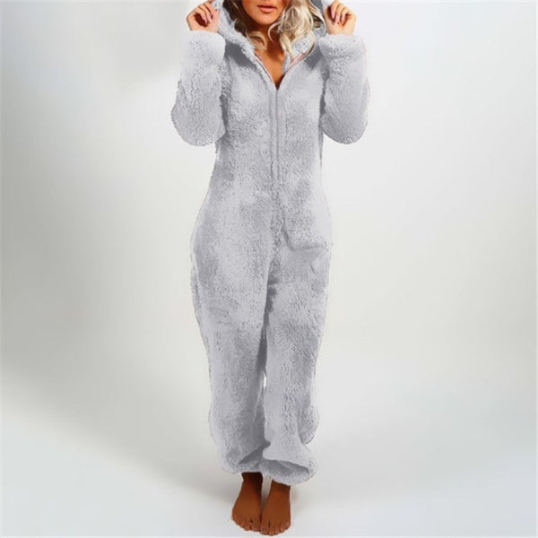 Women’s Onesie Pajama – Plush Fuzzy Fabric – Full Length – Hooded Relaxed Fit
