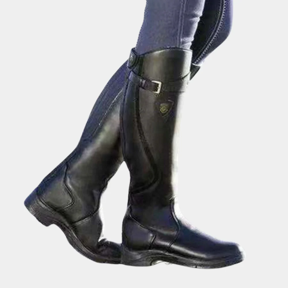 Women’s Knee-High Boots – Slim Fit – Leather-Like – Water-Resistant – Buckle Detail