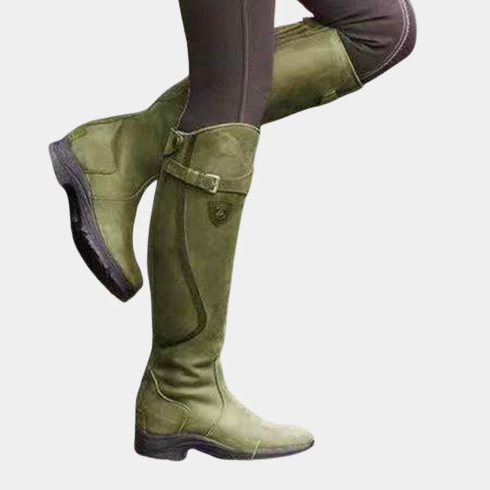 Women’s Knee-High Boots – Slim Fit – Leather-Like – Water-Resistant – Buckle Detail
