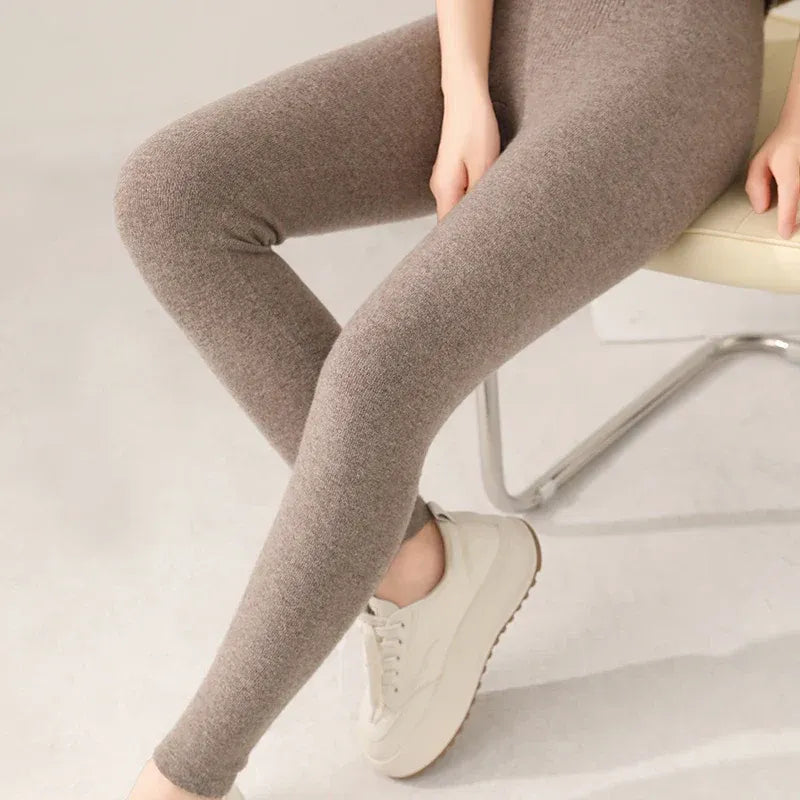 Women’s Leggings – Slim Fit – Soft Knit – Heathered Texture – Full Length Casual Wear