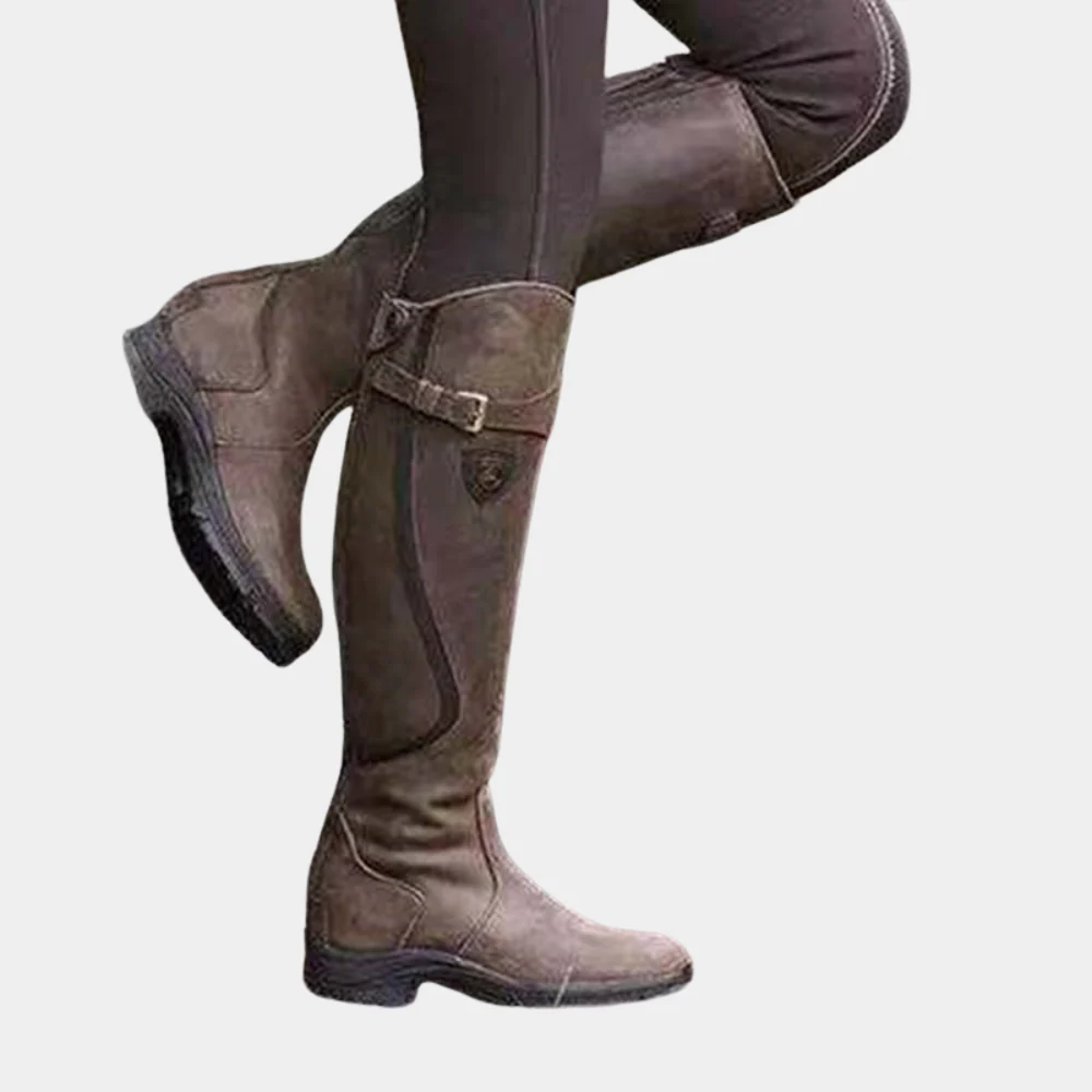 Women’s Knee-High Boots – Slim Fit – Leather-Like – Water-Resistant – Buckle Detail