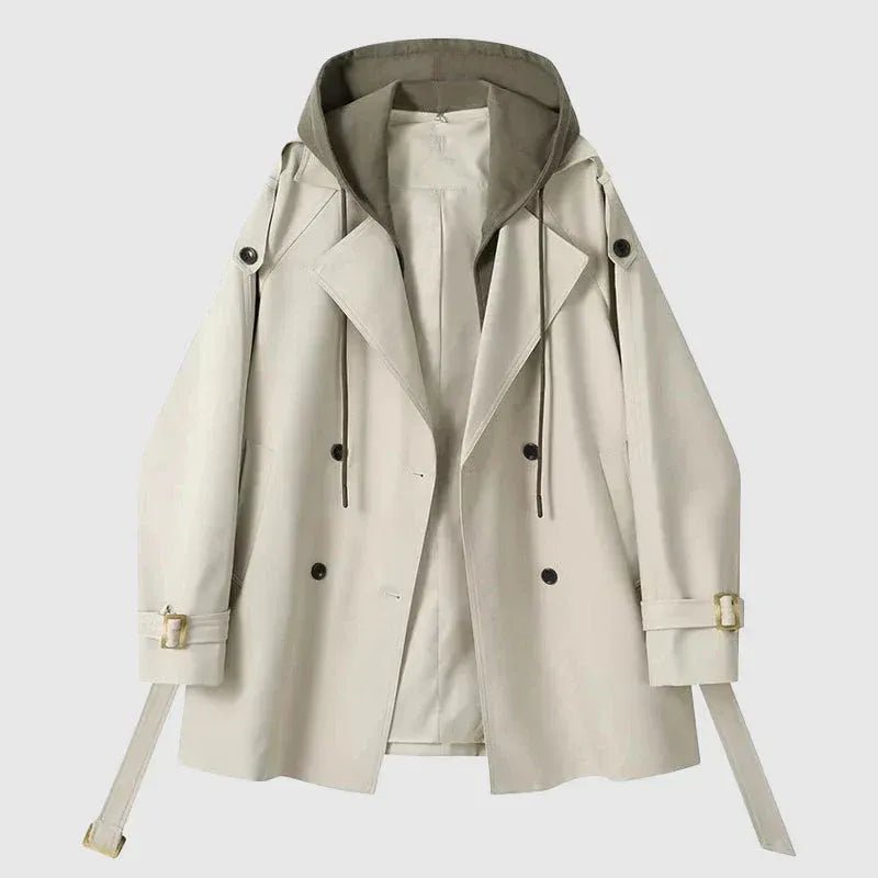 Women’s Trench Coat – Oversized Fit – Hooded Double Breasted – Belted Cotton Style