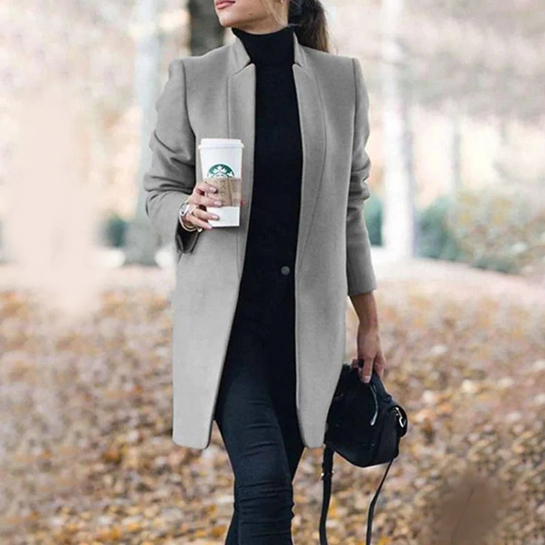 Women’s Overcoat – Tailored Fit – Wool Blend – Knee Length Minimalist Style