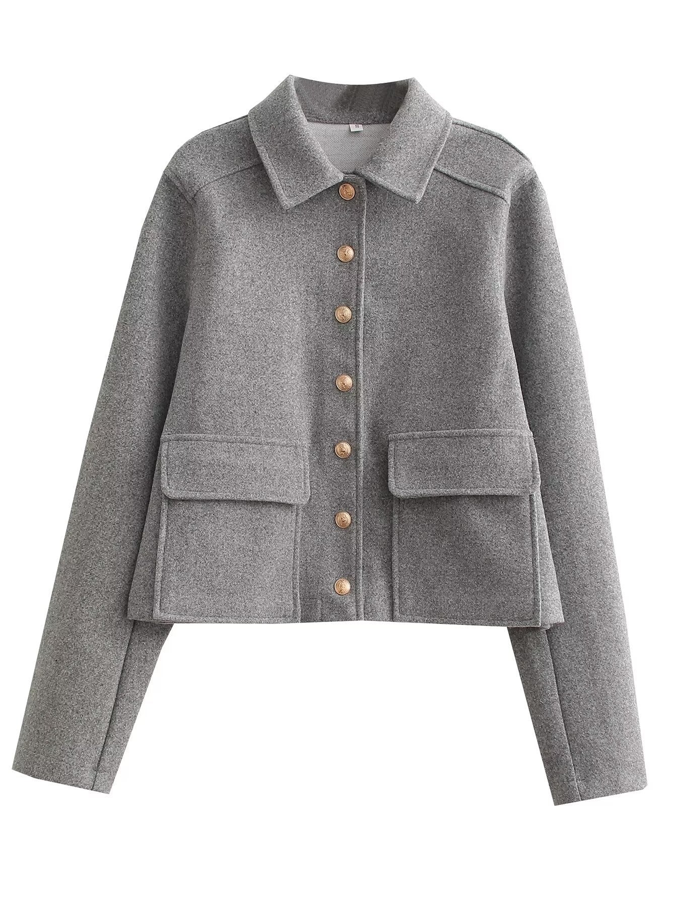 Women’s Bomber Jacket – Cropped Fit – Wool Blend – Structured Collar – Button Front