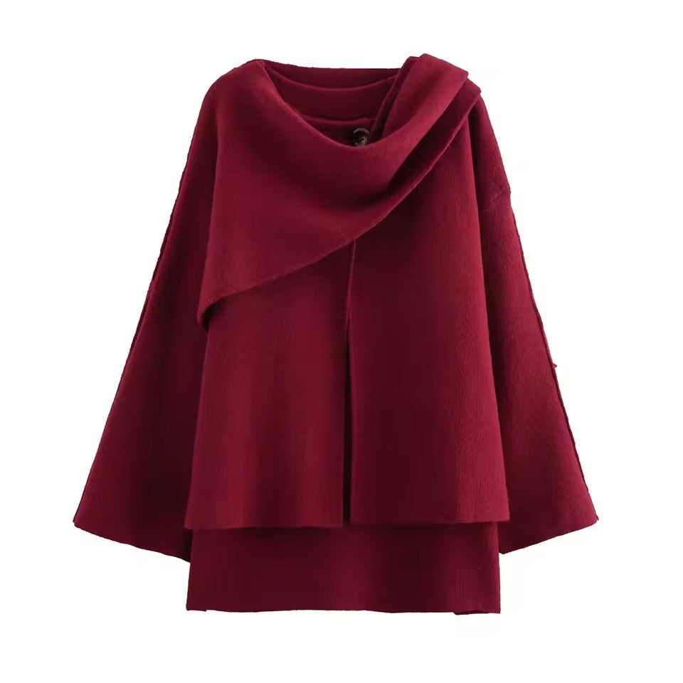 Women’s Coat – Knitted Texture – Oversized Fit – Shawl Collar – Mid-Length Draped Style