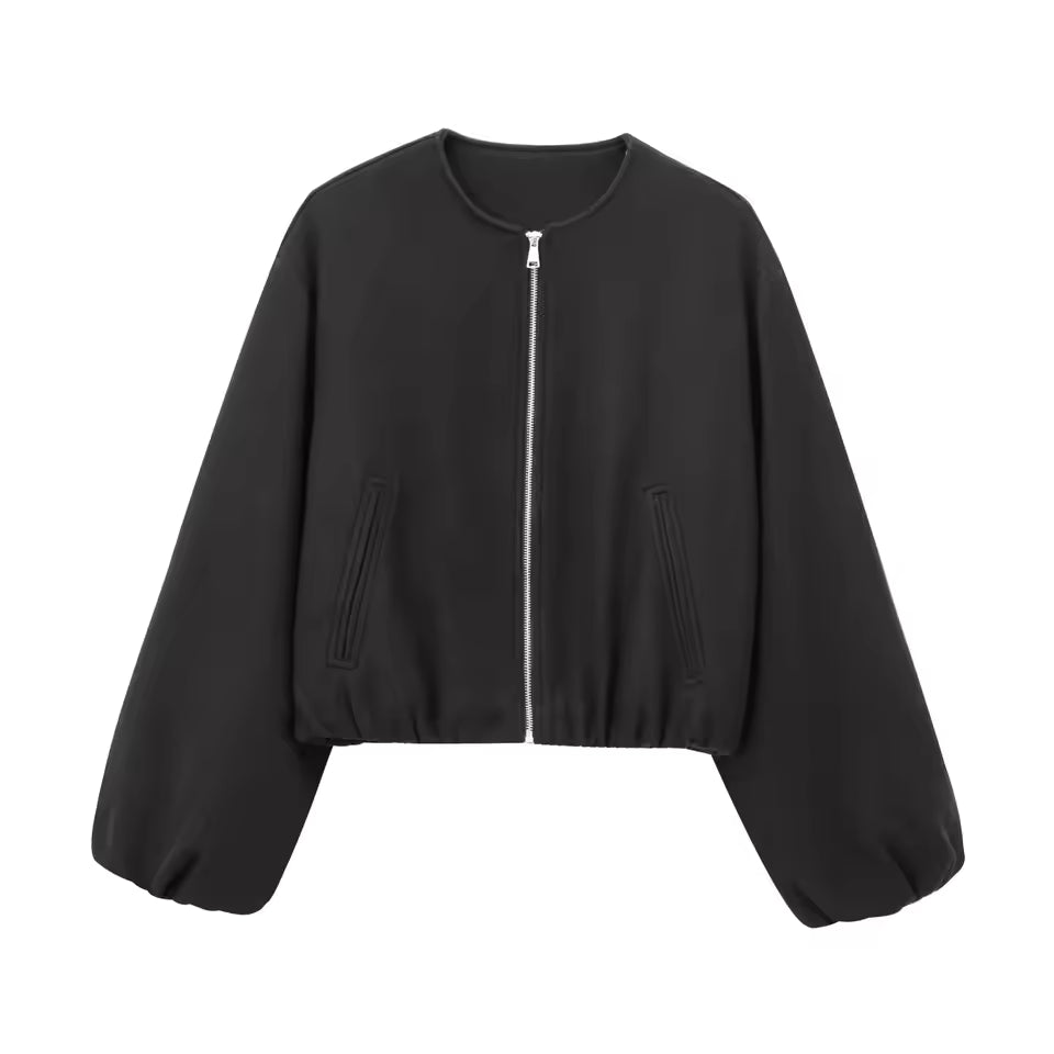 Women’s Bomber Jacket – Cropped Fit – Soft Touch – Oversized Sleeves – Zip Front