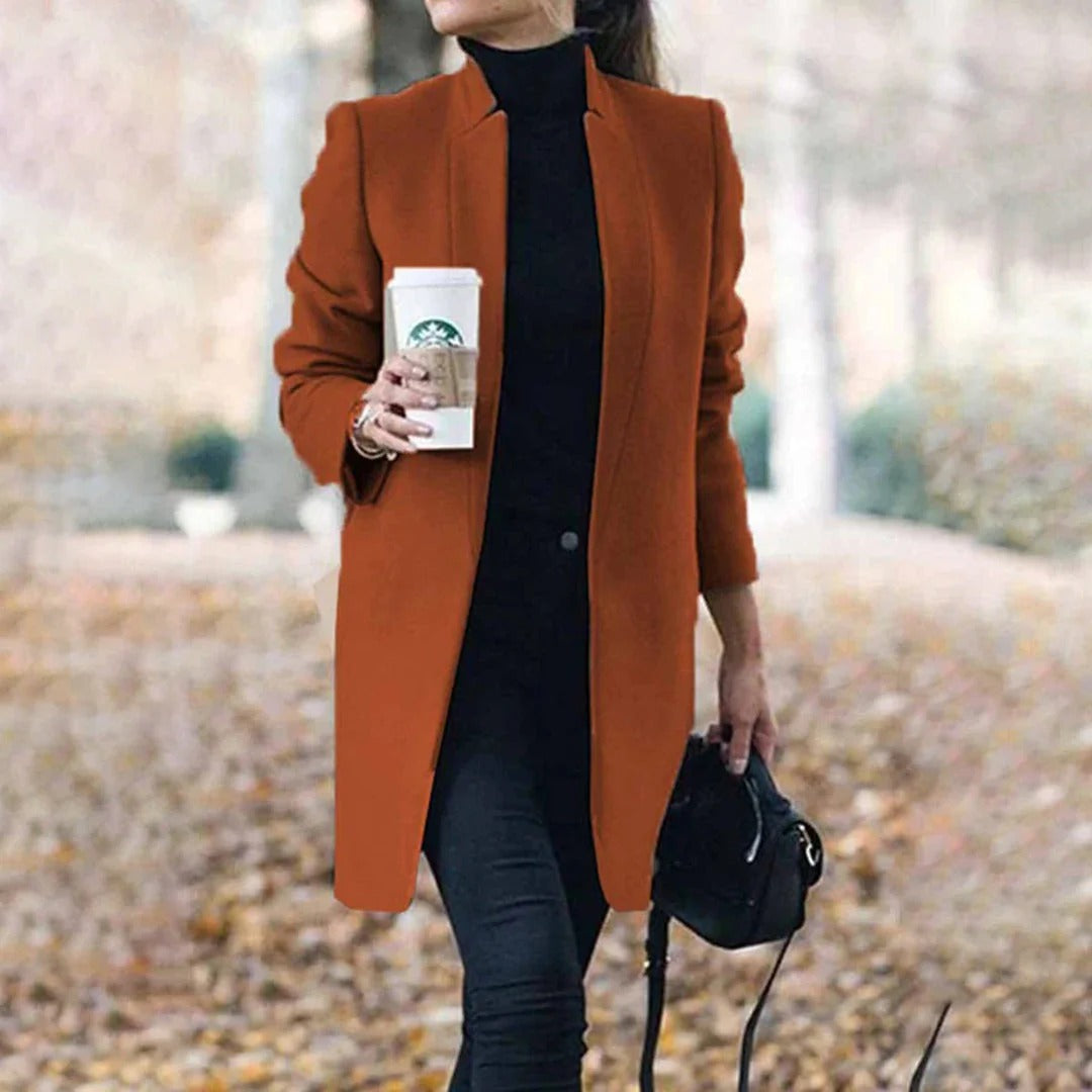 Women’s Overcoat – Tailored Fit – Wool Blend – Knee Length Minimalist Style