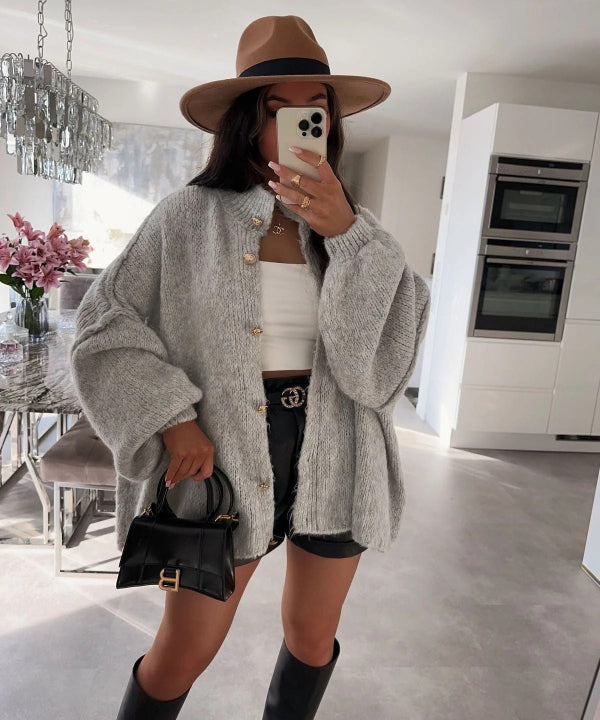 Women’s Cardigan – Oversized Fit – Soft Knit – Button Front – Casual Mid-Length Layer
