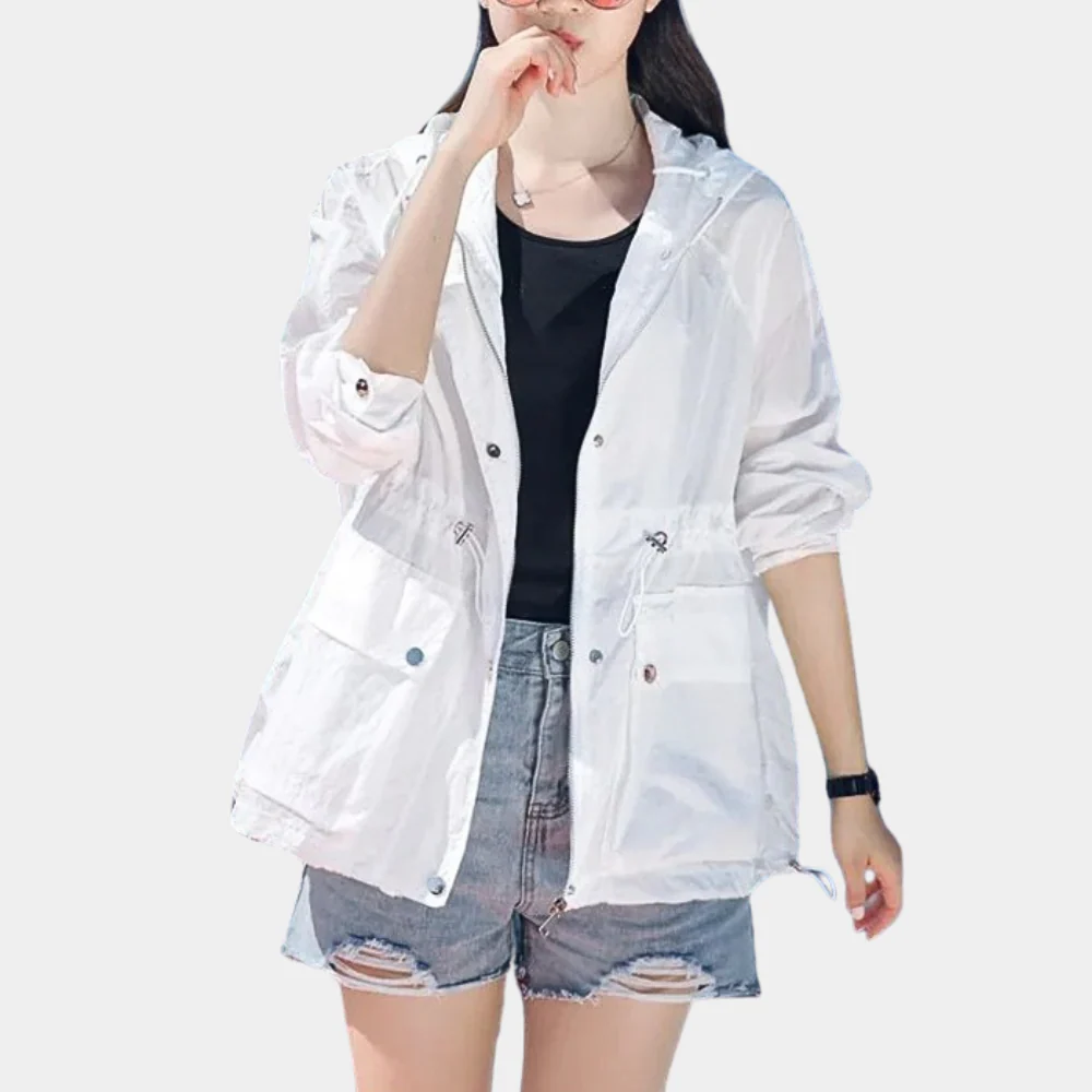 Women’s Jacket – Relaxed Fit – Hooded – Zip Front – Adjustable Waist – Roll-Up Sleeves – Front Pockets