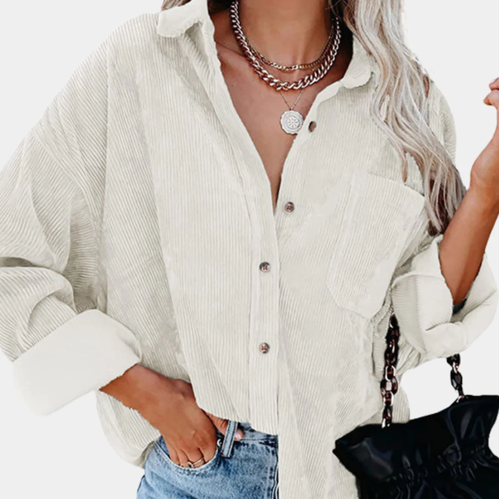Women’s Corduroy Jacket – Oversized Fit – Button-Up Front – Hip-Length Casual Style