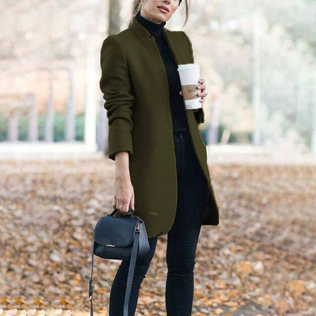 Women’s Overcoat – Tailored Fit – Wool Blend – Knee Length Minimalist Style