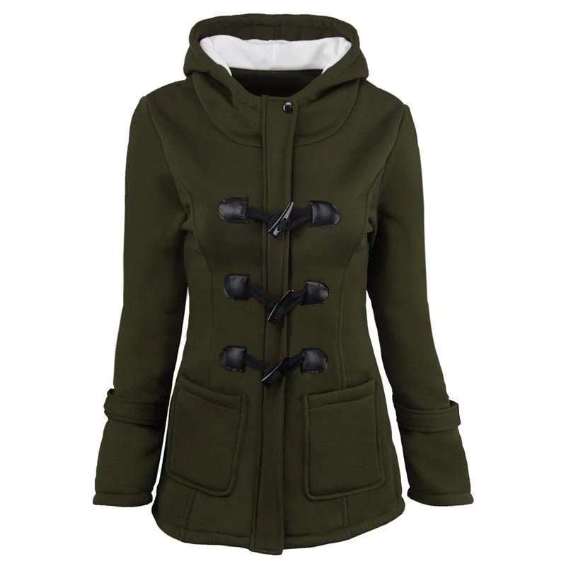 Women’s Hooded Jacket – Structured Fit – Cotton Blend – Toggle Closure – Hip Length