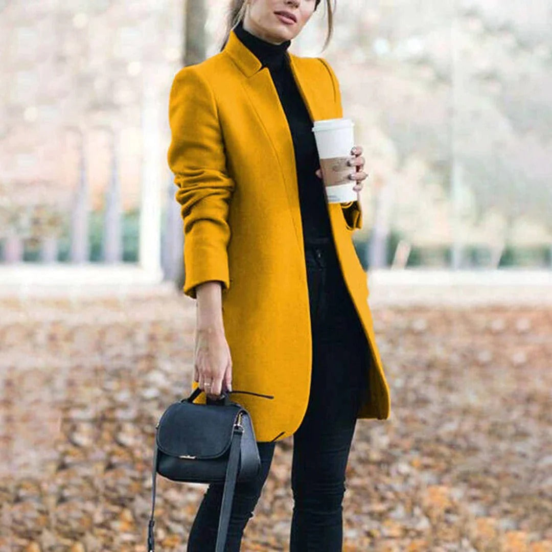 Women’s Overcoat – Tailored Fit – Wool Blend – Knee Length Minimalist Style